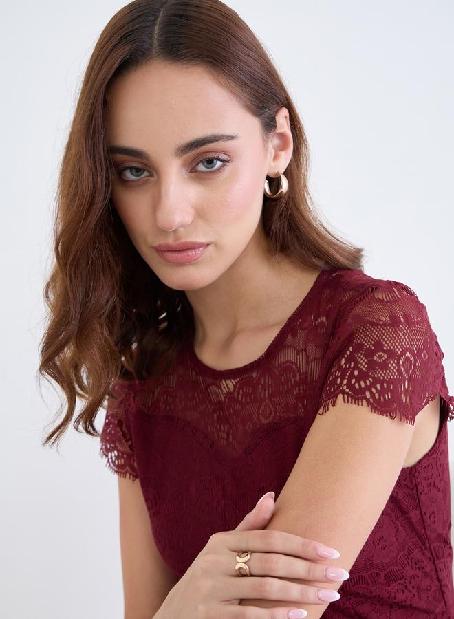 ستايلي فستان طويل بأكمام قصيرة ودانتيل - Image 4