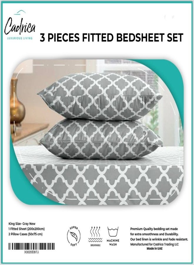 Cadrica 3 Pieces Bedsheet Set Includes 1 Deep-Pocket Fitted Sheet and 2 Pillow Covers, Breathable, Wrinkle Resistant, Hypoallergenic – King Size - Image 4