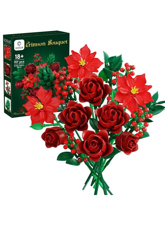 SOOLIO Flower Bouquet Building Blocks Set, 917 PCS Artificial Botanical Collection, Creative Home Decoration, Anniversary Display - Image 1