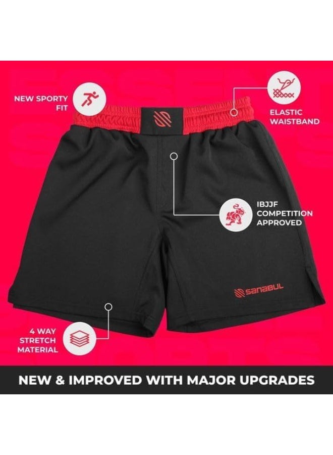 Sanabul BJJ & MMA Fight Shorts for Men | 4-Way Stretch, Reinforced Stitching, No-Gi Grappling & Kickboxing Training Shorts | Black/Red - Image 3