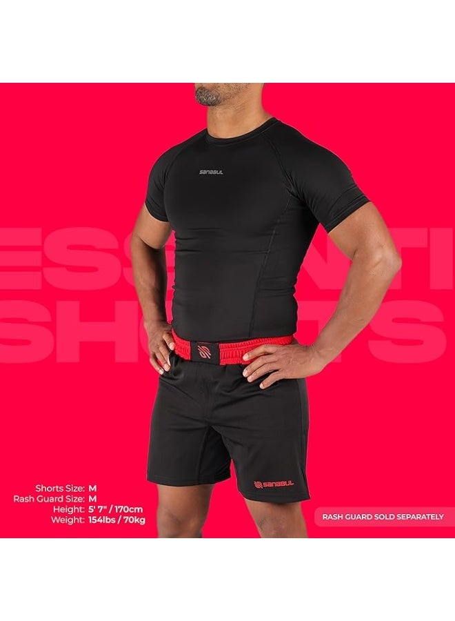 Sanabul BJJ & MMA Fight Shorts for Men | 4-Way Stretch, Reinforced Stitching, No-Gi Grappling & Kickboxing Training Shorts | Black/Red - Image 2