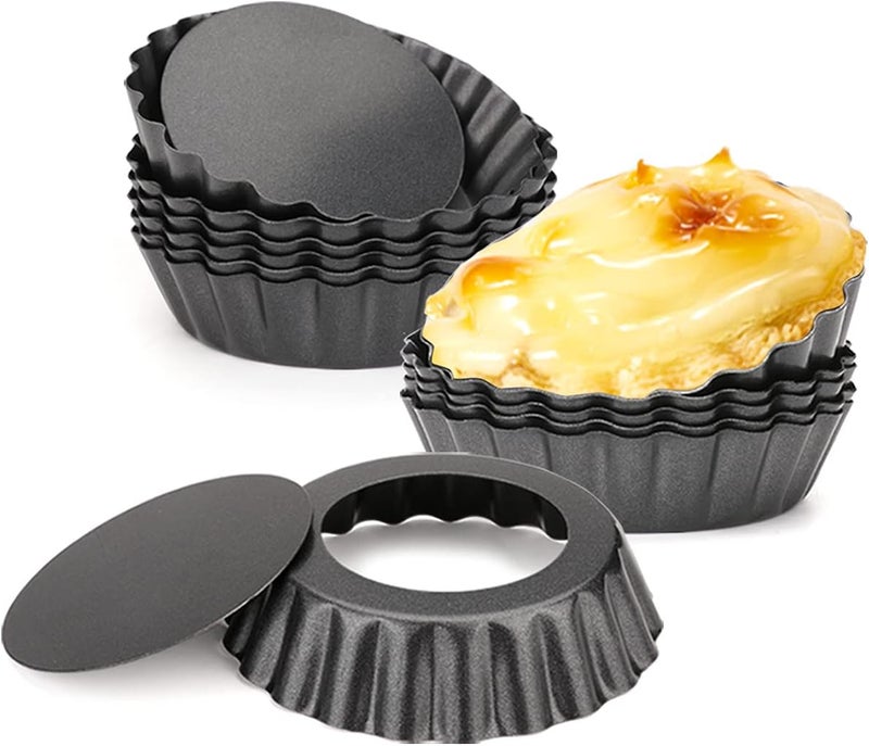 Cyimi 12 pcs Egg Tart Molds, 3" Mini Tart Pans Removable Bottom, Cupcake Cake Muffin Mold Tin Pan Baking Tool, Reusable Quiche Bakeware Carbon Steel for Pies, Quiche, Cheese Cakes, Desserts - Image 1