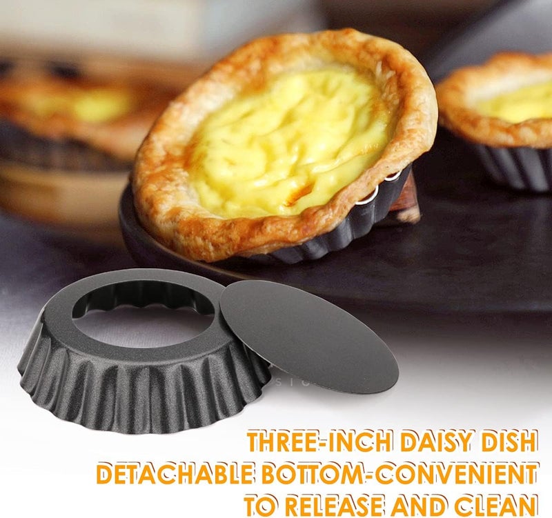 Cyimi 12 pcs Egg Tart Molds, 3" Mini Tart Pans Removable Bottom, Cupcake Cake Muffin Mold Tin Pan Baking Tool, Reusable Quiche Bakeware Carbon Steel for Pies, Quiche, Cheese Cakes, Desserts - Image 4