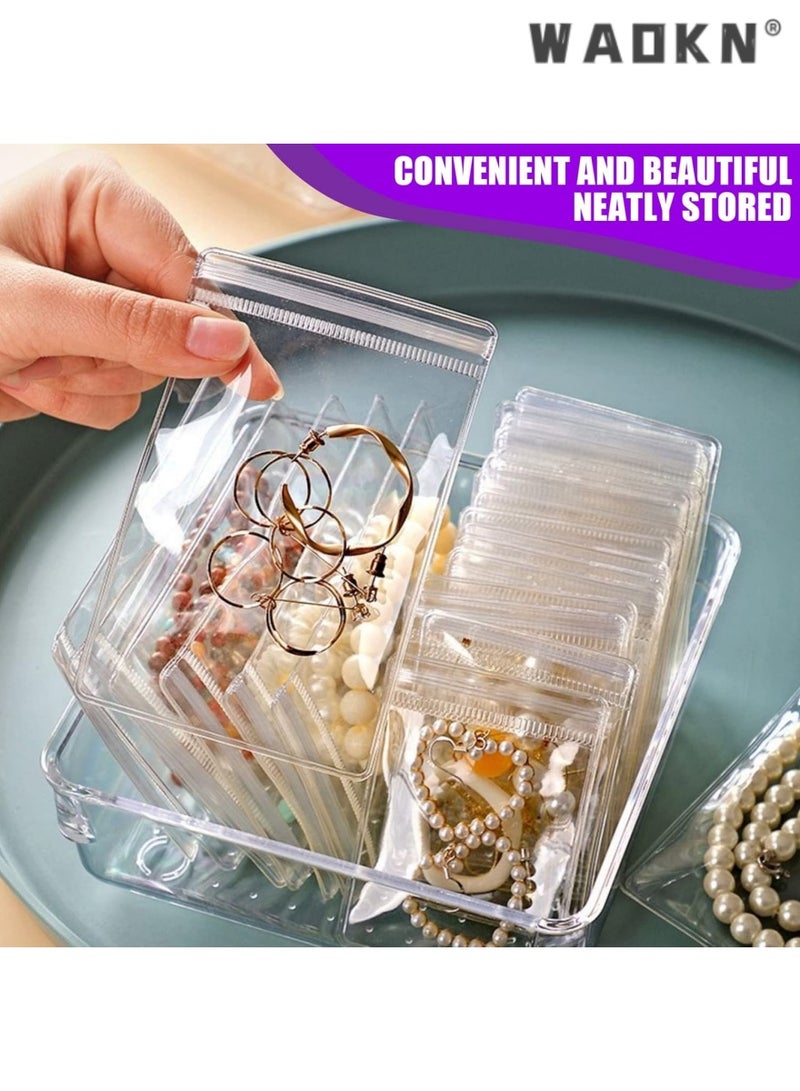 WAOKN Travel Jewelry Organizer Jewelry Storage Box with Pocket Traveling Necklace Earring Organizer with Zipper for Ring, Bracelets, Stud,Necklace with 80 Grids /70 Thicken PVC Zipper Bags (Purple) - Image 4