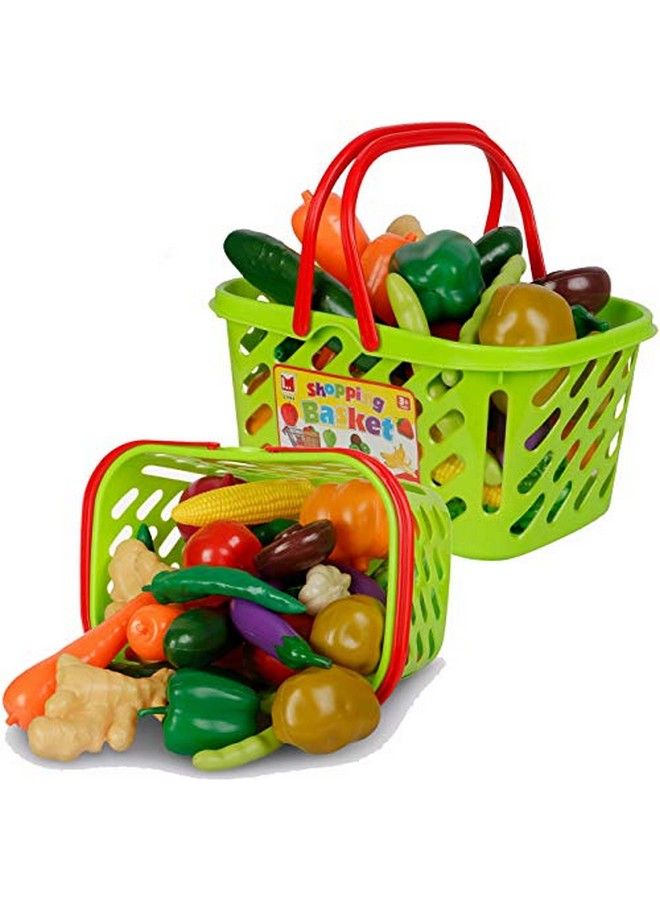 38 Pcs Fruits And Vegetables Shopping Basket Healthy Farmer Market Grocery Pretend Play Food Plastic Toy Set For Kids - Image 1