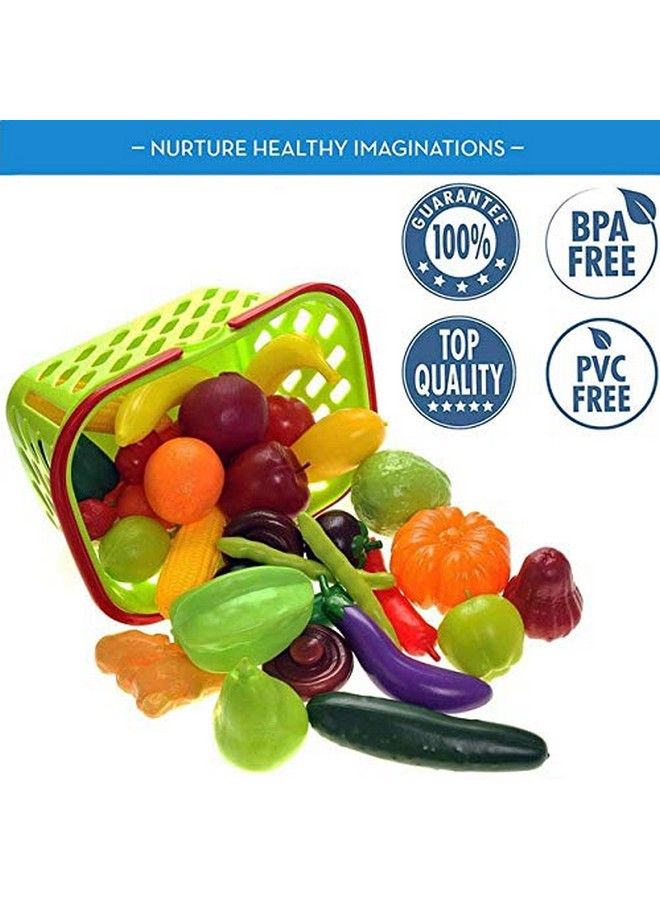 38 Pcs Fruits And Vegetables Shopping Basket Healthy Farmer Market Grocery Pretend Play Food Plastic Toy Set For Kids - Image 4