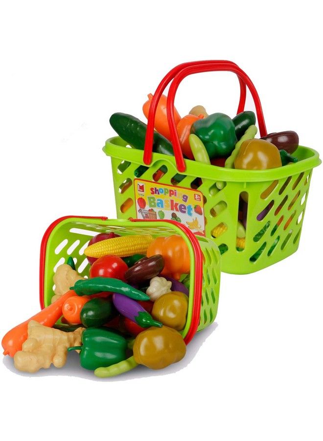 38 Pcs Fruits And Vegetables Shopping Basket Healthy Farmer Market Grocery Pretend Play Food Plastic Toy Set For Kids - Image 2