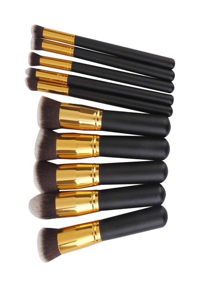 TYAGIRL Wooden Handle with Aluminium Tube Fiber Bristle Makeup Brushes - (Set of 10 Pieces), (Colour - Black & Golden) - Image 4