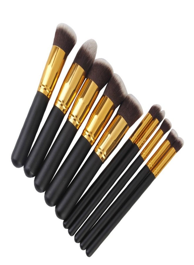 TYAGIRL Wooden Handle with Aluminium Tube Fiber Bristle Makeup Brushes - (Set of 10 Pieces), (Colour - Black & Golden) - Image 5