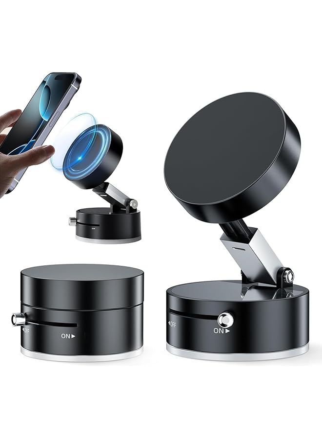 S-TOP Foldable Vacuum Suction Magnetic Car Phone Holder, Adjustable Suction Phone Mount, Strong Suction Cup Magnetic Mobile Holder for all phones Car/Mirror/Gym - Image 1