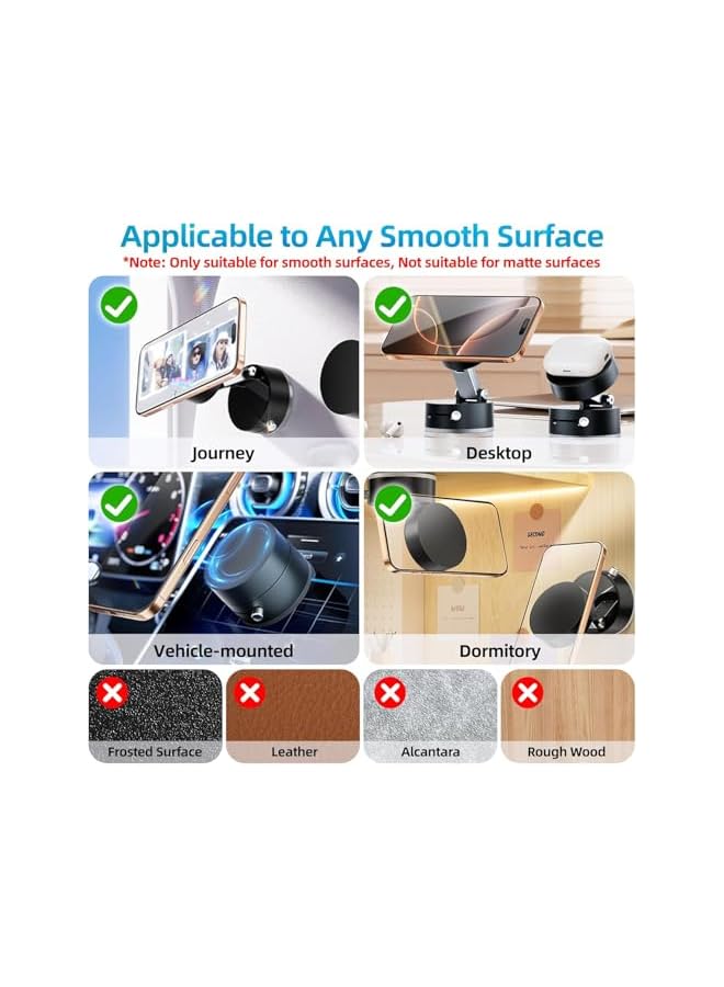 S-TOP Foldable Vacuum Suction Magnetic Car Phone Holder, Adjustable Suction Phone Mount, Strong Suction Cup Magnetic Mobile Holder for all phones Car/Mirror/Gym - Image 4