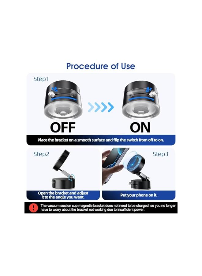 S-TOP Foldable Vacuum Suction Magnetic Car Phone Holder, Adjustable Suction Phone Mount, Strong Suction Cup Magnetic Mobile Holder for all phones Car/Mirror/Gym - Image 3
