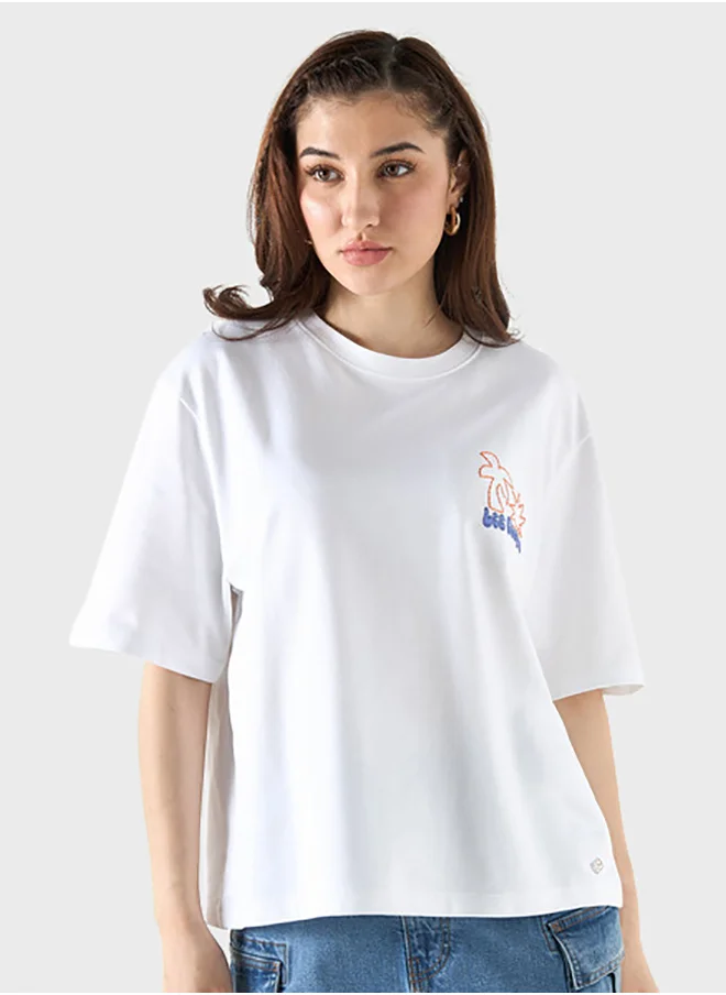 لي كوبر Logo Embroidered Crew Neck T-Shirt