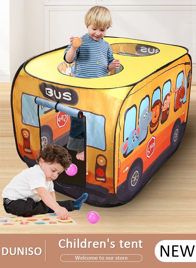 DUNISO خيمة حافلة صفراء مع حقيبة حمل خيمة داخلية منبثقة للأطفال مسرح داخلي مع فتحتين خيمة لعب للأطفال قابلة للطي بشكل مسطح للتخزين المدمج - Image 1