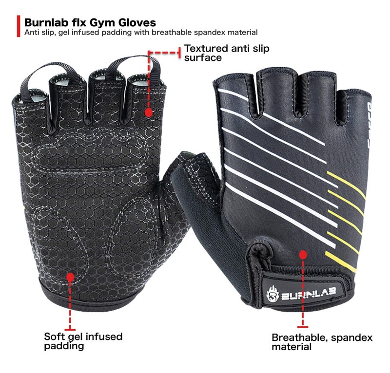 BURNLAB Flex Gym Gloves for Men and Women - Ideal for Weightlifting, Cycling, Crossfit, Offers Good Grip and Soft Padding (Force Black, Large) - Image 3