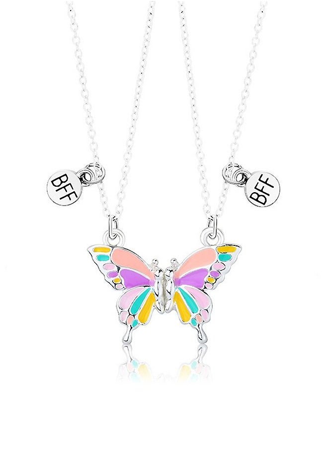 Generic - Plated Silver Butterfly Pendant Friendship Necklace, Dainty BFF Stainless Steel Anti Fading Metal Necklace Set, Matching Friends Necklace Jewelry Gift (Colorful) - Image 1