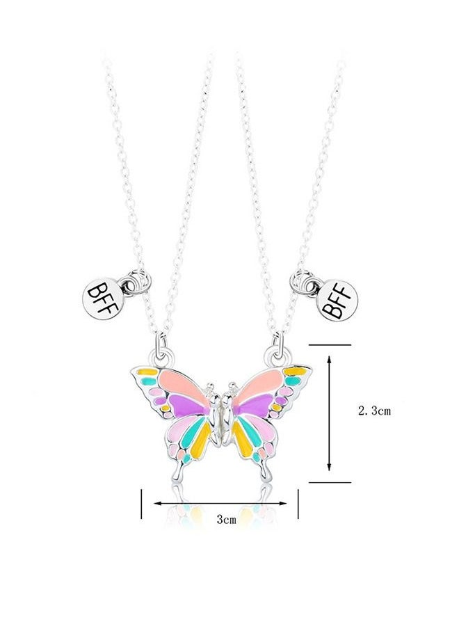 Generic - Plated Silver Butterfly Pendant Friendship Necklace, Dainty BFF Stainless Steel Anti Fading Metal Necklace Set, Matching Friends Necklace Jewelry Gift (Colorful) - Image 1