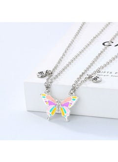 Generic Plated Silver Butterfly Pendant Friendship Necklace, Dainty BFF Stainless Steel Anti Fading Metal Necklace Set, Matching Friends Necklace Jewelry Gift (Colorful)  - Image 4