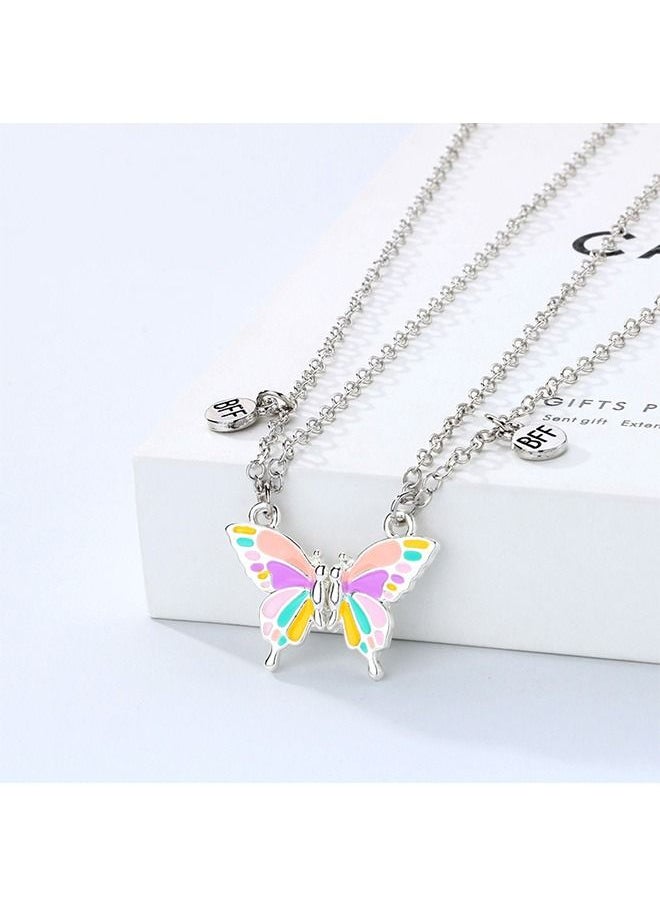 Generic - Plated Silver Butterfly Pendant Friendship Necklace, Dainty BFF Stainless Steel Anti Fading Metal Necklace Set, Matching Friends Necklace Jewelry Gift (Colorful) - Image 1