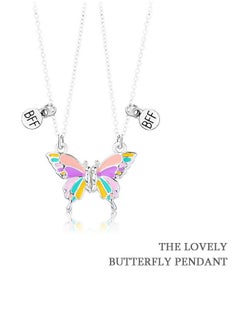 Generic Plated Silver Butterfly Pendant Friendship Necklace, Dainty BFF Stainless Steel Anti Fading Metal Necklace Set, Matching Friends Necklace Jewelry Gift (Colorful)  - Image 3