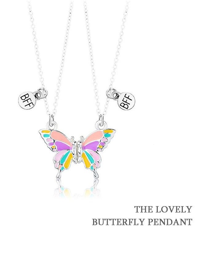 Generic - Plated Silver Butterfly Pendant Friendship Necklace, Dainty BFF Stainless Steel Anti Fading Metal Necklace Set, Matching Friends Necklace Jewelry Gift (Colorful) - Image 1
