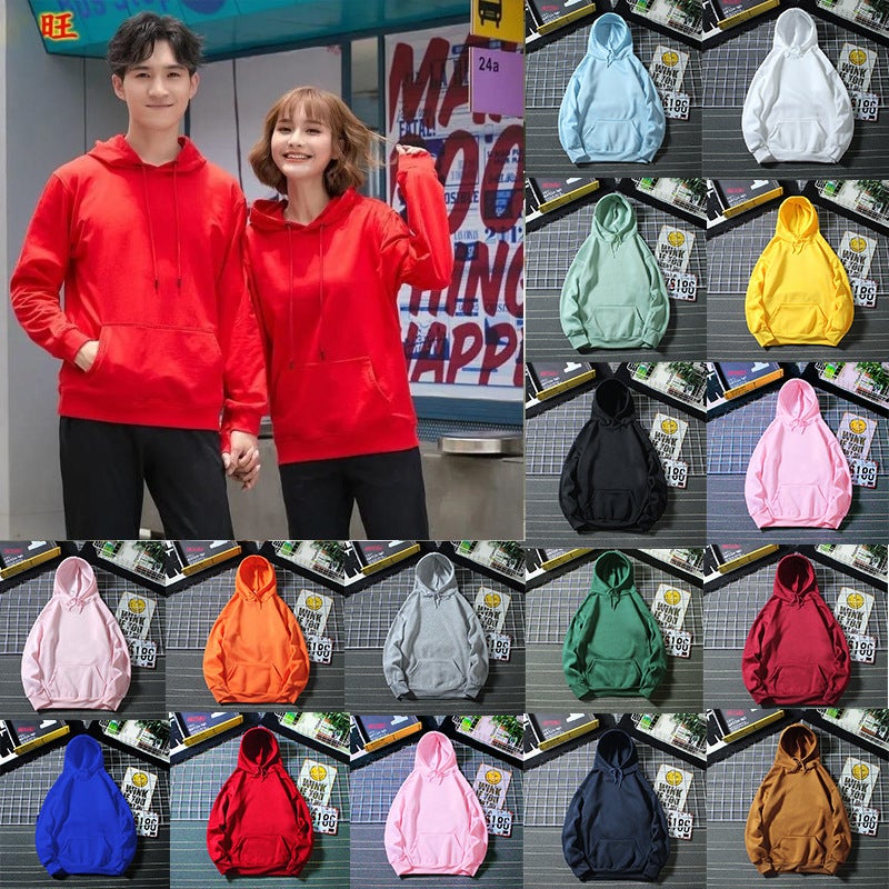 Cross-border autumn and winter fleece-lined light board Korean version of loose men's and women's sweater solid color loose version student pullover hoodie - Image 2