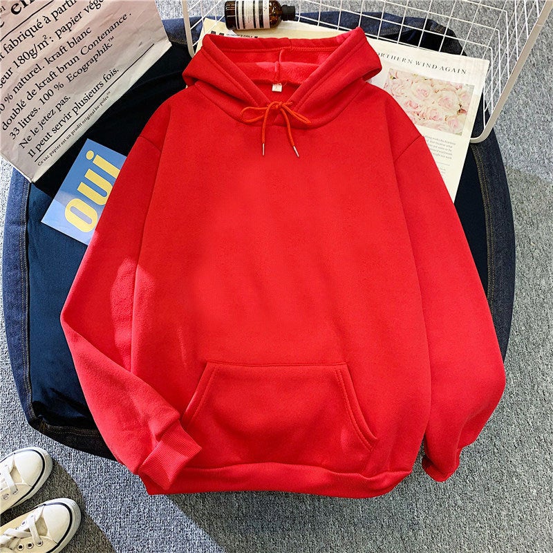 Cross-border autumn and winter fleece-lined light board Korean version of loose men's and women's sweater solid color loose version student pullover hoodie - Image 4