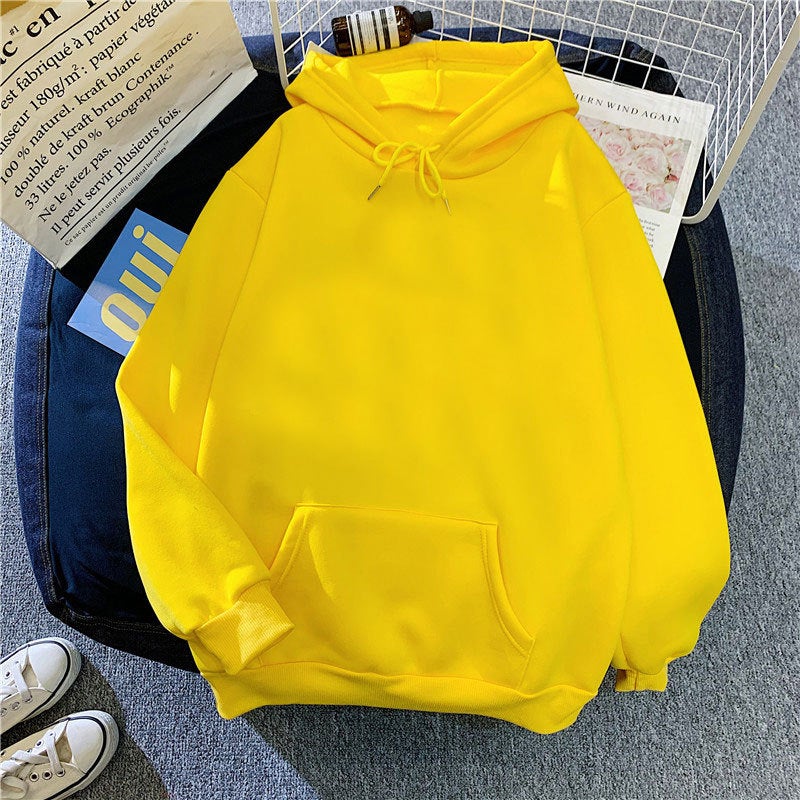 Cross-border autumn and winter fleece-lined light board Korean version of loose men's and women's sweater solid color loose version student pullover hoodie - Image 5