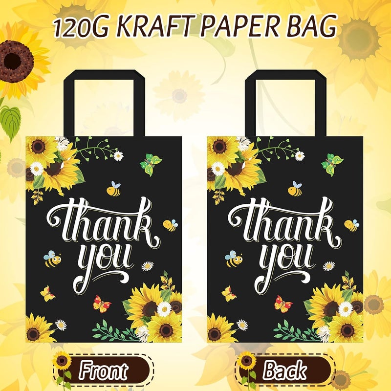 كلاراكو 20 قطعة من أكياس هدايا حفلات عباد الشمس، أكياس ورق كرافت مع مقابض، أكياس هدايا الشكر، أكياس هدايا الزهور لهدايا العمل، هدايا الزفاف، أكياس التسوق، 10.6 × 8.3 بوصة - Image 3