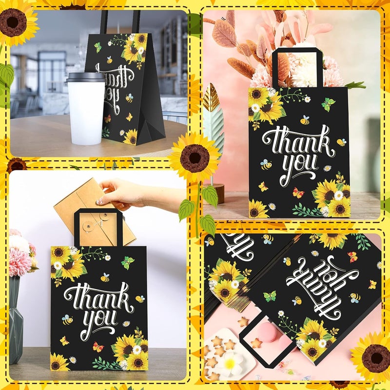 كلاراكو 20 قطعة من أكياس هدايا حفلات عباد الشمس، أكياس ورق كرافت مع مقابض، أكياس هدايا الشكر، أكياس هدايا الزهور لهدايا العمل، هدايا الزفاف، أكياس التسوق، 10.6 × 8.3 بوصة - Image 4