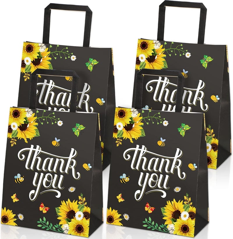 كلاراكو 20 قطعة من أكياس هدايا حفلات عباد الشمس، أكياس ورق كرافت مع مقابض، أكياس هدايا الشكر، أكياس هدايا الزهور لهدايا العمل، هدايا الزفاف، أكياس التسوق، 10.6 × 8.3 بوصة - Image 1