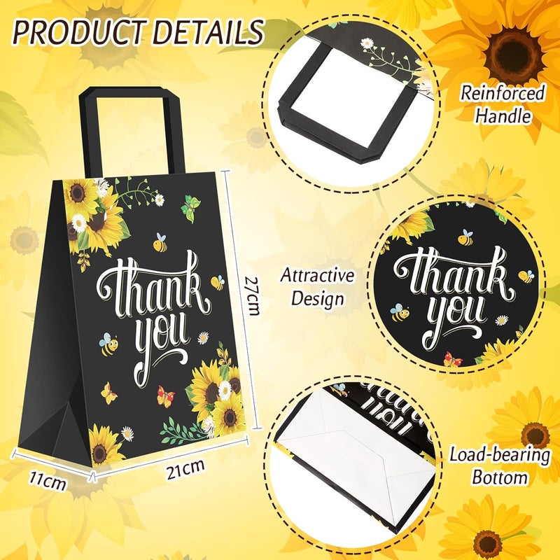 كلاراكو 20 قطعة من أكياس هدايا حفلات عباد الشمس، أكياس ورق كرافت مع مقابض، أكياس هدايا الشكر، أكياس هدايا الزهور لهدايا العمل، هدايا الزفاف، أكياس التسوق، 10.6 × 8.3 بوصة - Image 2