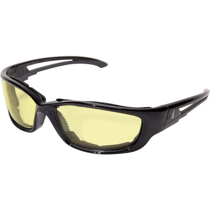 Edge SKXL112 Kazbek XL WrapAround Safety Glasses AntiScratch NonSlip UV 400 Military Grade ANSIISEA MCEPS Compliant XL Wide Fit Black FrameYellow Lens