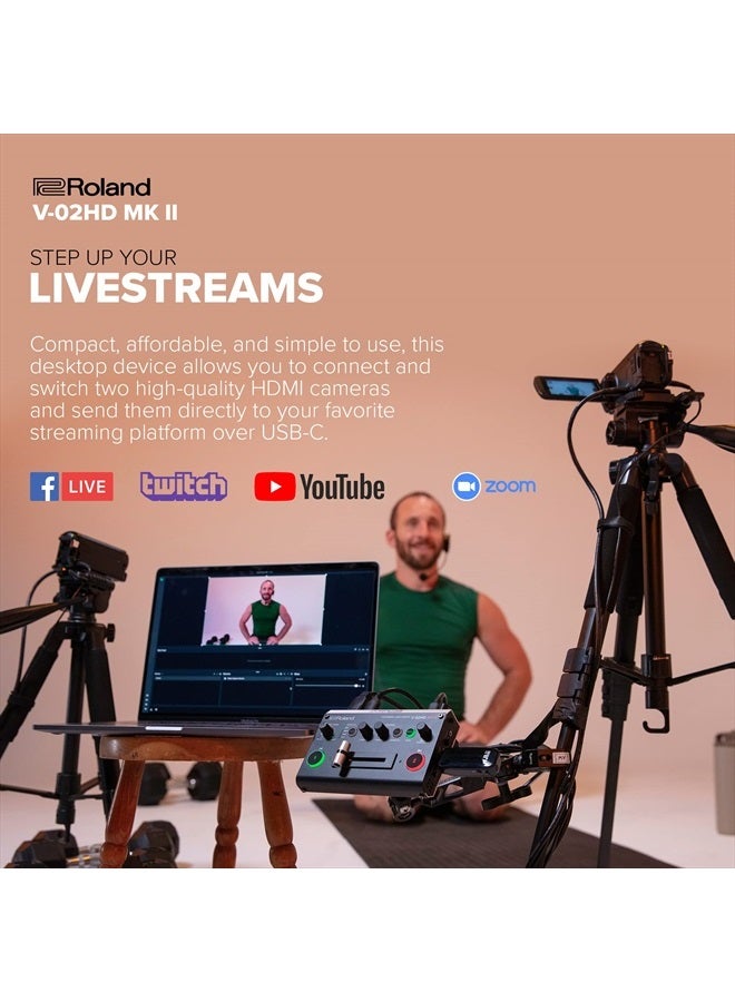 Roland V-02HD MK II – خلاط فيديو للبث المباشر – أسهل حل للبث المباشر بكاميرتين في العالم. مثالي للمعلمين عبر الإنترنت، اللاعبين، العبادة وجميع صانعي المحتوى الآخرين. - Image 4