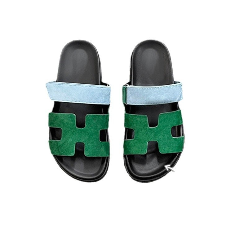 Cross-border plus size 2025 Summer New Foreign Trade Slippers Women's Thick Bottom One Word Velcro European and American Color slippers - Image 5