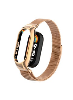 Replacement Strap For Xiaomi Mi Band 8 Integrated Metal Case + Milanese Magnetic Watch Band Rose Gold