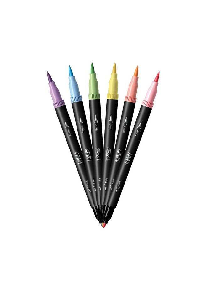 Bic أقلام تحديد مزدوجة بطرف شعري 6 عدّ عبوة متنوعة من أقلام الشعر الرقيق للتلوين للكبار ومجموعات الأنشطة - Image 3