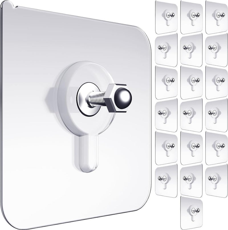 Fuelbyte Wall Hooks for Photo Frames - Adhesive Wall Hooks Heavy Duty, No Drill Hooks for Hanging Strong 5KG - Stick On Hooks for Wall Hangers for Room, Stainless Steel, Transparent (Screw Hook, 10) - Image 1