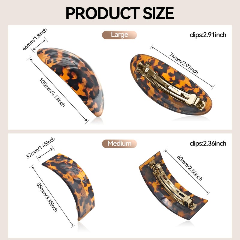 YIERSO French Oval Barrette Hair Clips,Acetate Large Vintage Tortoise Shell Barrettes,Strong Hold No-Slip Grip Metal Clasp,2-Pack 4"&3" Hair Accessories for Thick Wavy Long Hair Women Gift (Tortoise) - Image 3