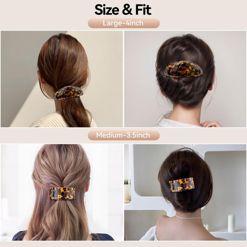 YIERSO French Oval Barrette Hair Clips,Acetate Large Vintage Tortoise Shell Barrettes,Strong Hold No-Slip Grip Metal Clasp,2-Pack 4"&3" Hair Accessories for Thick Wavy Long Hair Women Gift (Tortoise) - Image 2