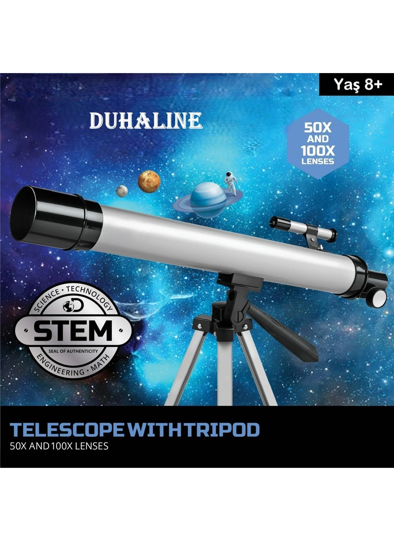 DUHALINE Telescope 100x Zoom 50MM Educational Astronomical Space Nature Moon Observation Telescope + Tripod  - Image 3