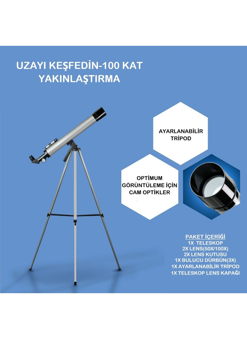 DUHALINE Telescope 100x Zoom 50MM Educational Astronomical Space Nature Moon Observation Telescope + Tripod  - Image 2