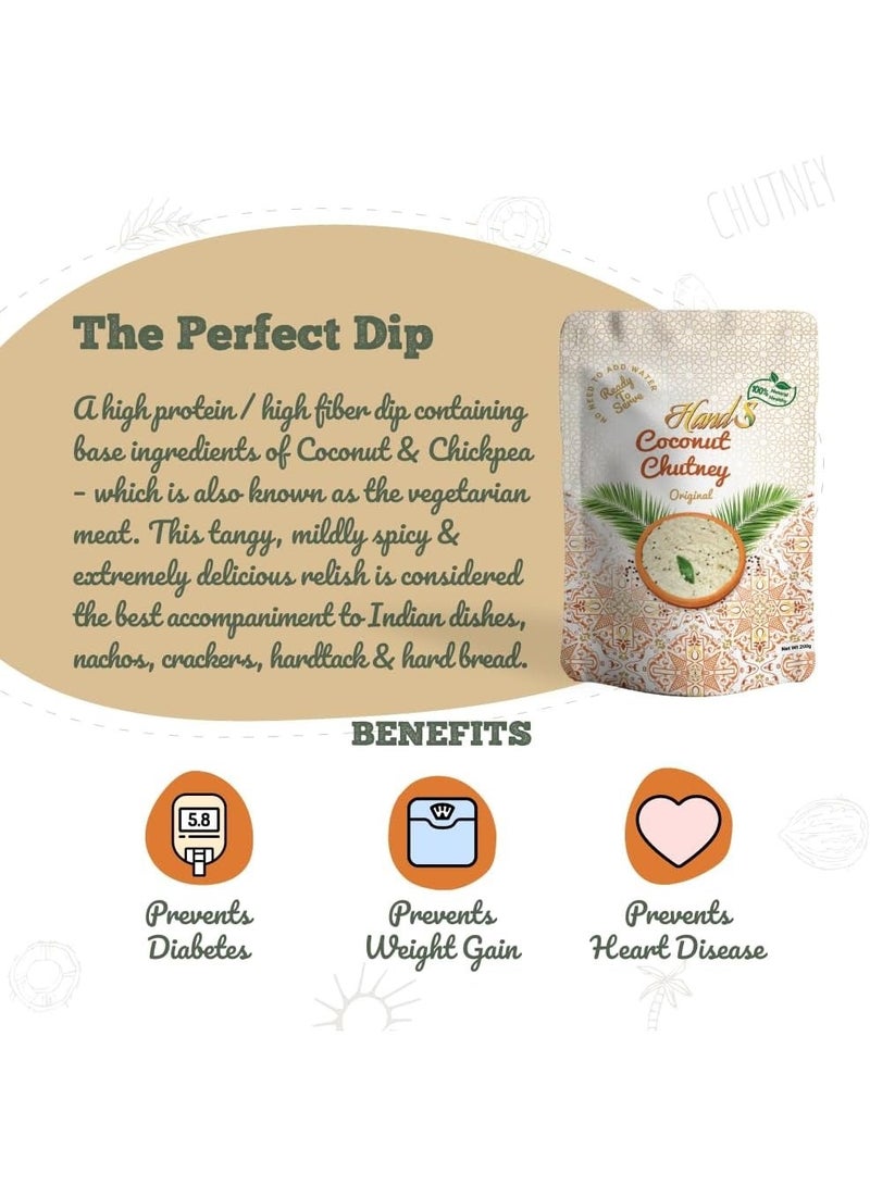 Hands Coconut Chutney – 200 ml| High protein/high fiber dip | Tangy, mildly spicy & extremely delicious| Plant Based & Dairy free |No additional preparation needed. (Original Coconut Chutney) - Image 3