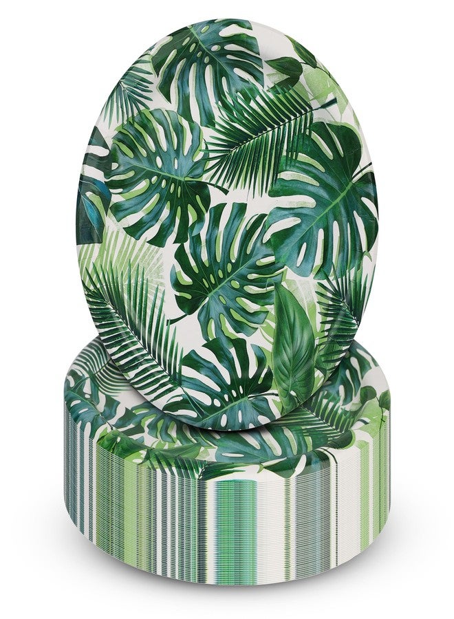 Talking Tables 48 x Tropical Paper Plates | Made in USA | 9 Inches Bulk Pack Palm Leaf Design Disposable Tableware Kid's Jungle Hawaiian Theme Party Decorations Summer Luau Green BBQ Birthday Cake - Image 1