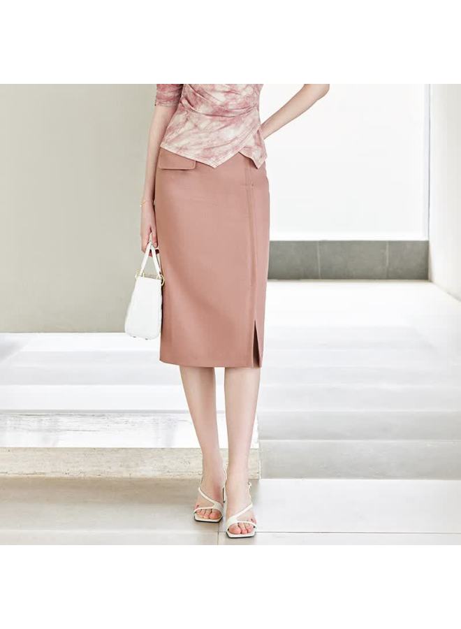 Yanyee Split Hem Pencil Skirt Autumn Professional Mid-length Over-the-knee Skirt Rubber Red M/38 - Image 2