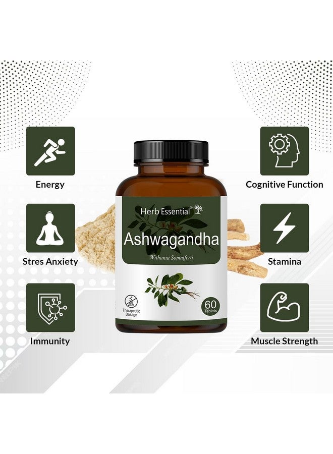 Herb Essential أقراص عشبية أشواغاندا، 500 ملغ، 60 قرص | طاقة إضافية، تخفيف التوتر | غنية بمضادات الأكسدة | معزز للمناعة | 100% طبيعي - Image 4