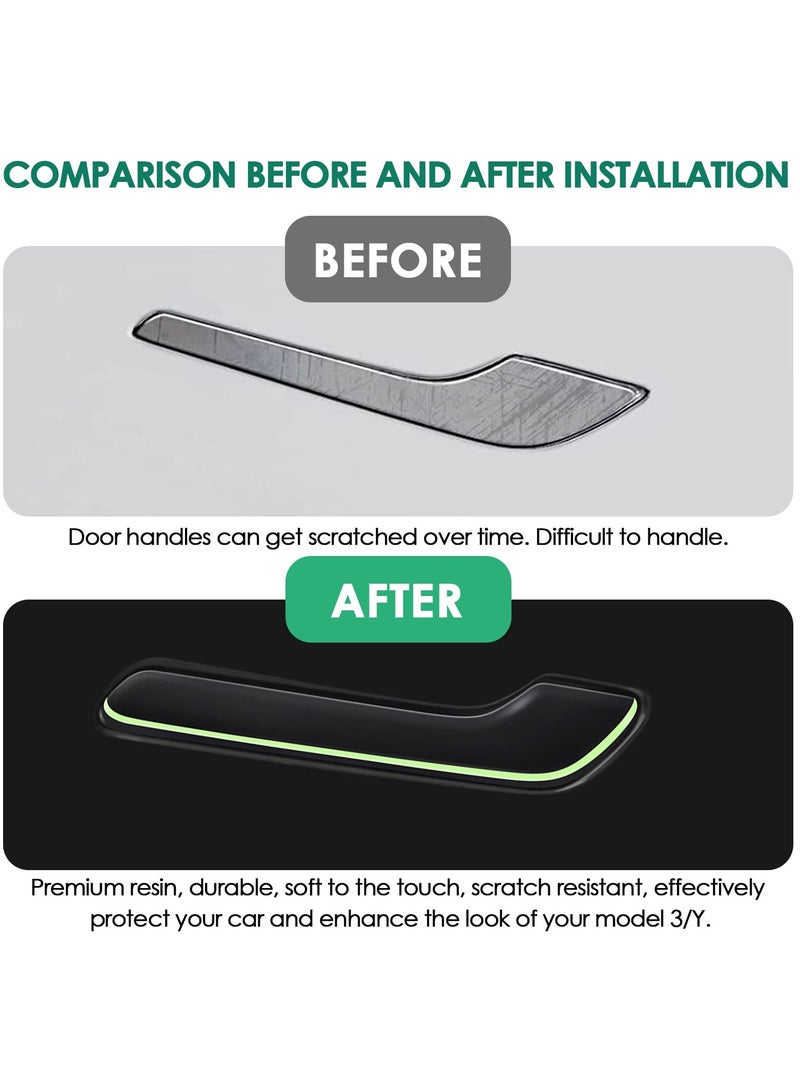 SYOSI Luminous Car Door Handle Decals for Tesla Model 3 Y, Scratch Resistant Door Wrap, Protective Handle Trims, Decorative Stickers, Durable Car Accessories - Image 2
