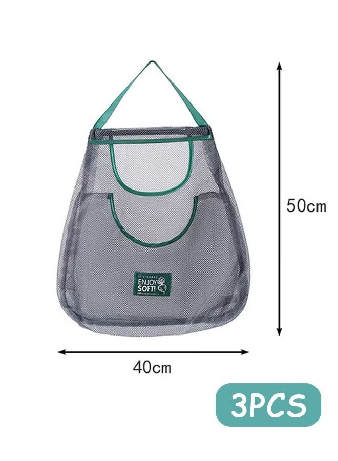 3 PCS Hanging Mesh Storage Bags, Reusable Hanging Mesh Storage Organizer Mesh Bag, Breathable Net Bags for Fruit Vegetable - Image 2