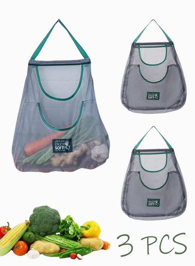 3 PCS Hanging Mesh Storage Bags, Reusable Hanging Mesh Storage Organizer Mesh Bag, Breathable Net Bags for Fruit Vegetable - Image 1