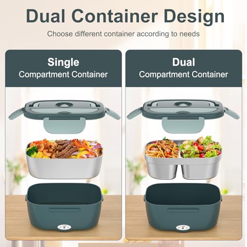 Monteka Electric Lunch Box Food Heater, Upgrade 100W High Power Portable Food Warmer, Heated Lunch Box for Adults Car/Home with 1.8L Removable Stainless Steel Container, 12V/24V/110V/220V - Image 2